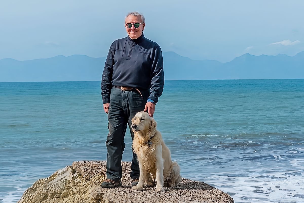 Jon Shore on the coast with his dog